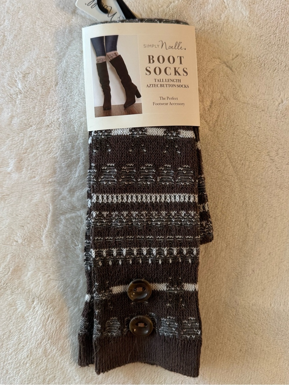 Simply Noelle Brown and Cream Aztec-Pattern Boot Socks with Buttons